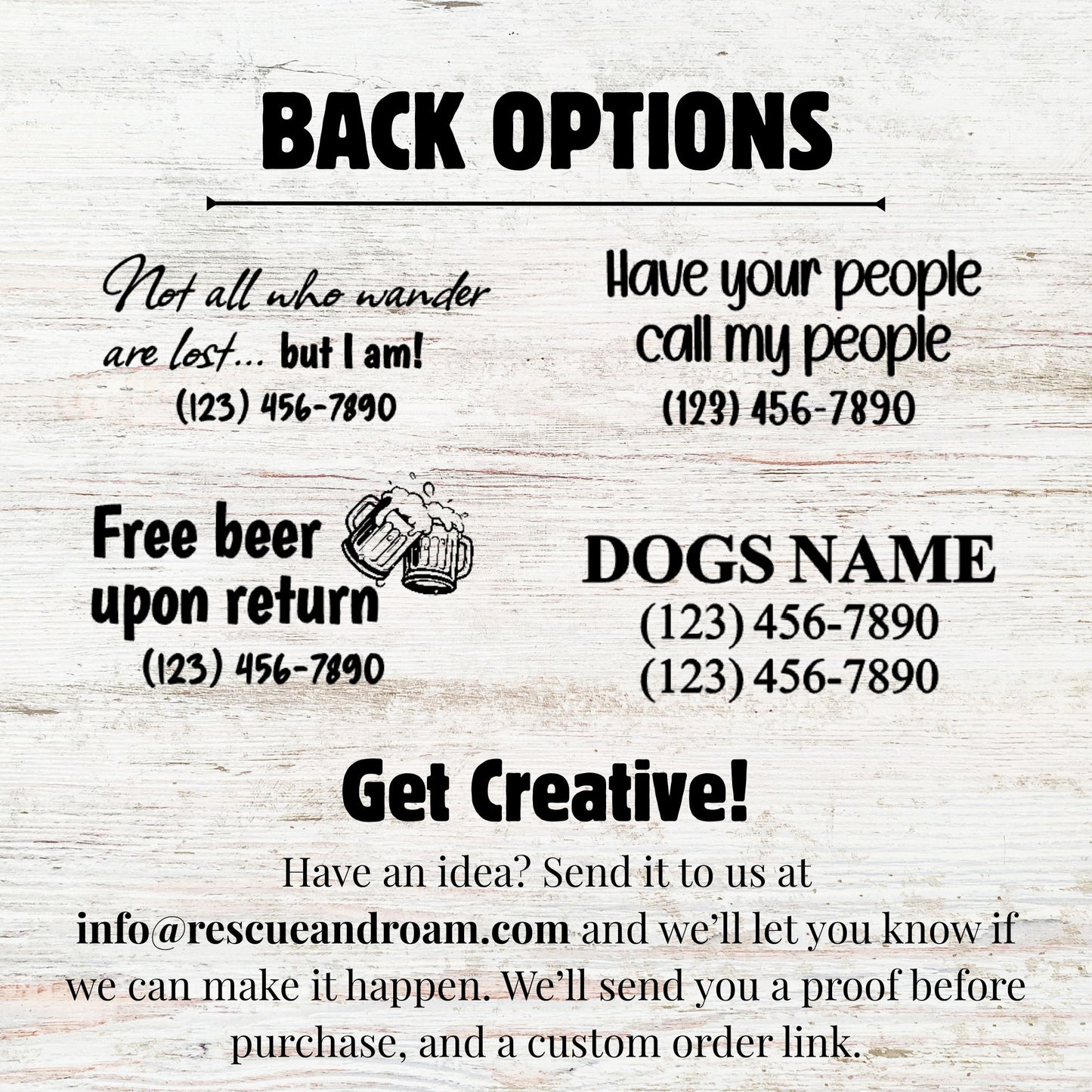 Collection of customizable text options on a wooden background