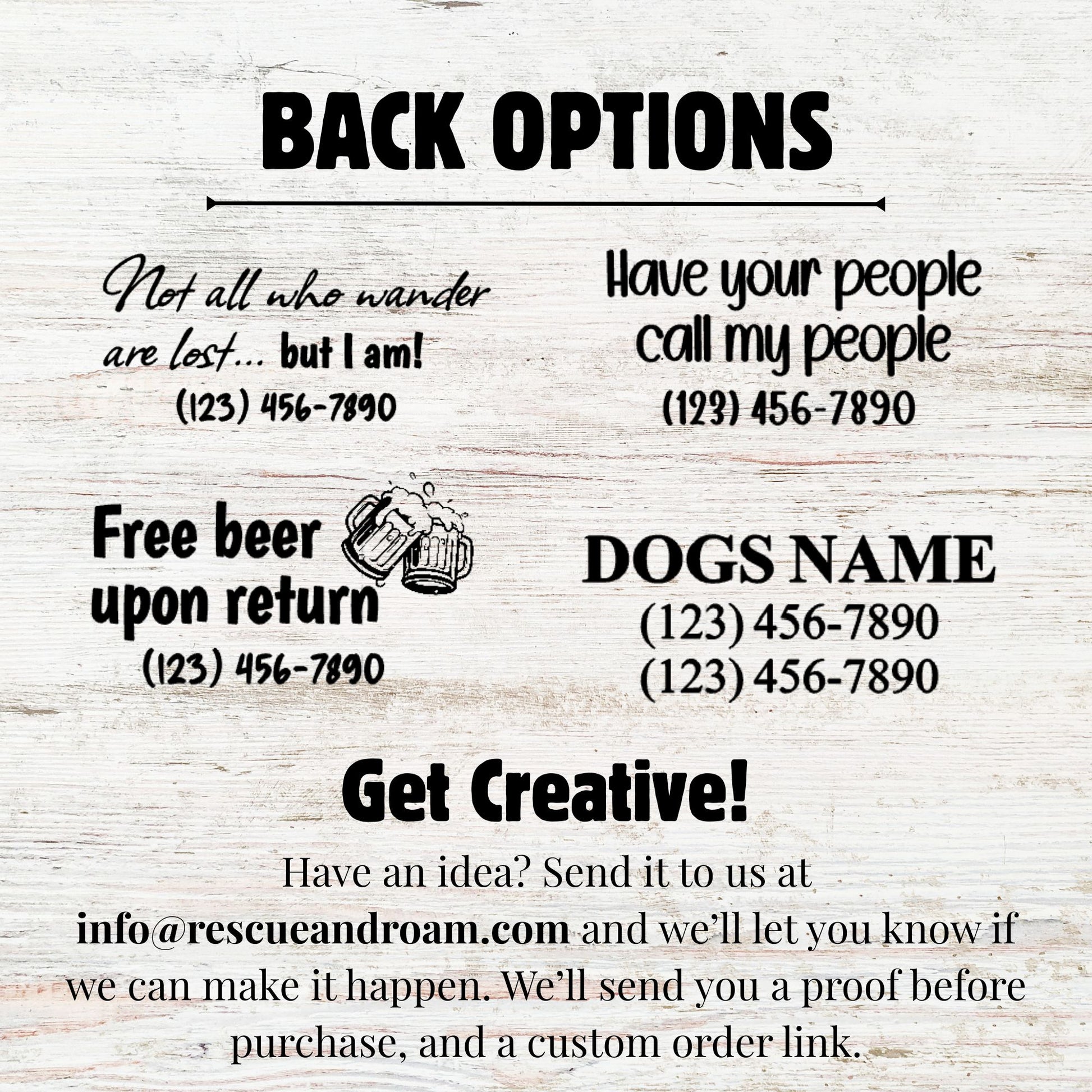 Collection of customizable text options on a wooden background