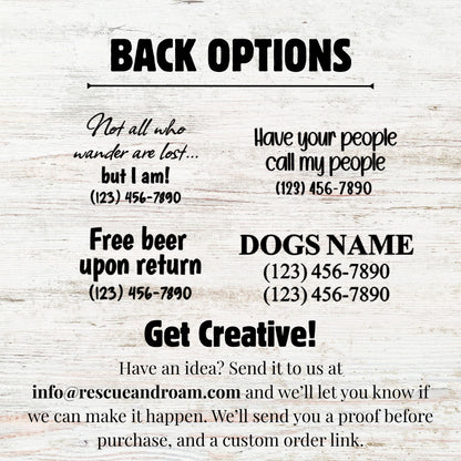 Text options for a product with customizable phrases and contact information on a light wood background.