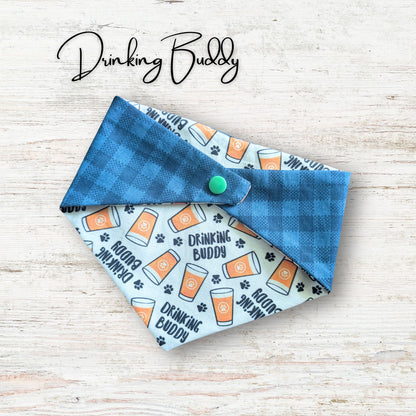 Drinking Buddy Dog Bandana – Reversible Snap-On Style
