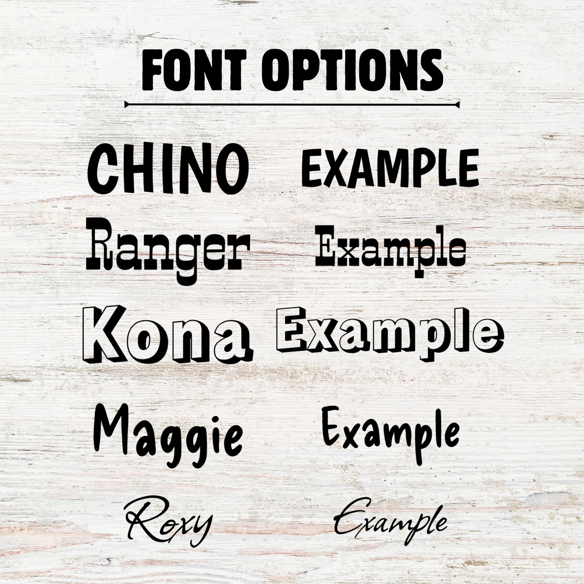 Comparison of different font styles on a light wood background