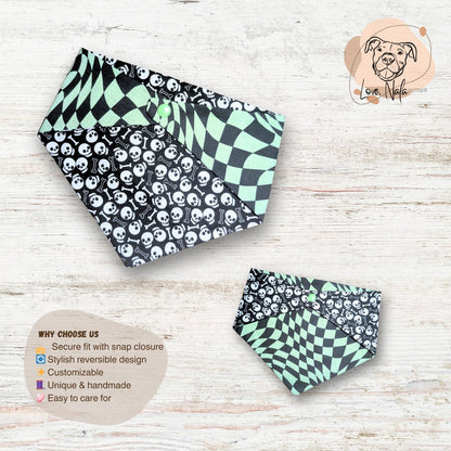 Skull and Bones Pet Bandana – Reversible Snap-On Style