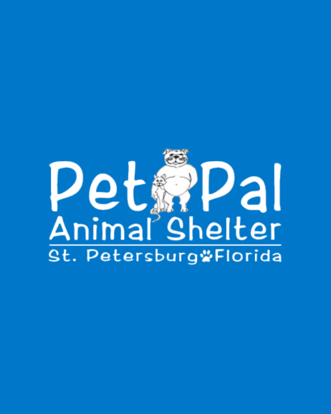Logo of Pet Pal Animal Shelter with a cartoon dog on a blue background