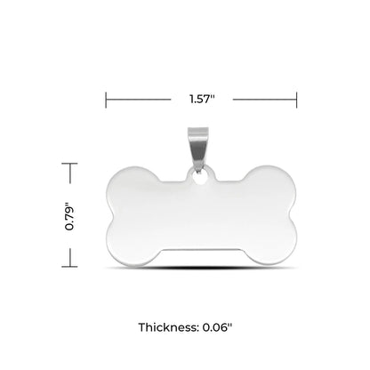 White bone-shaped pendant with dimensions on a white background