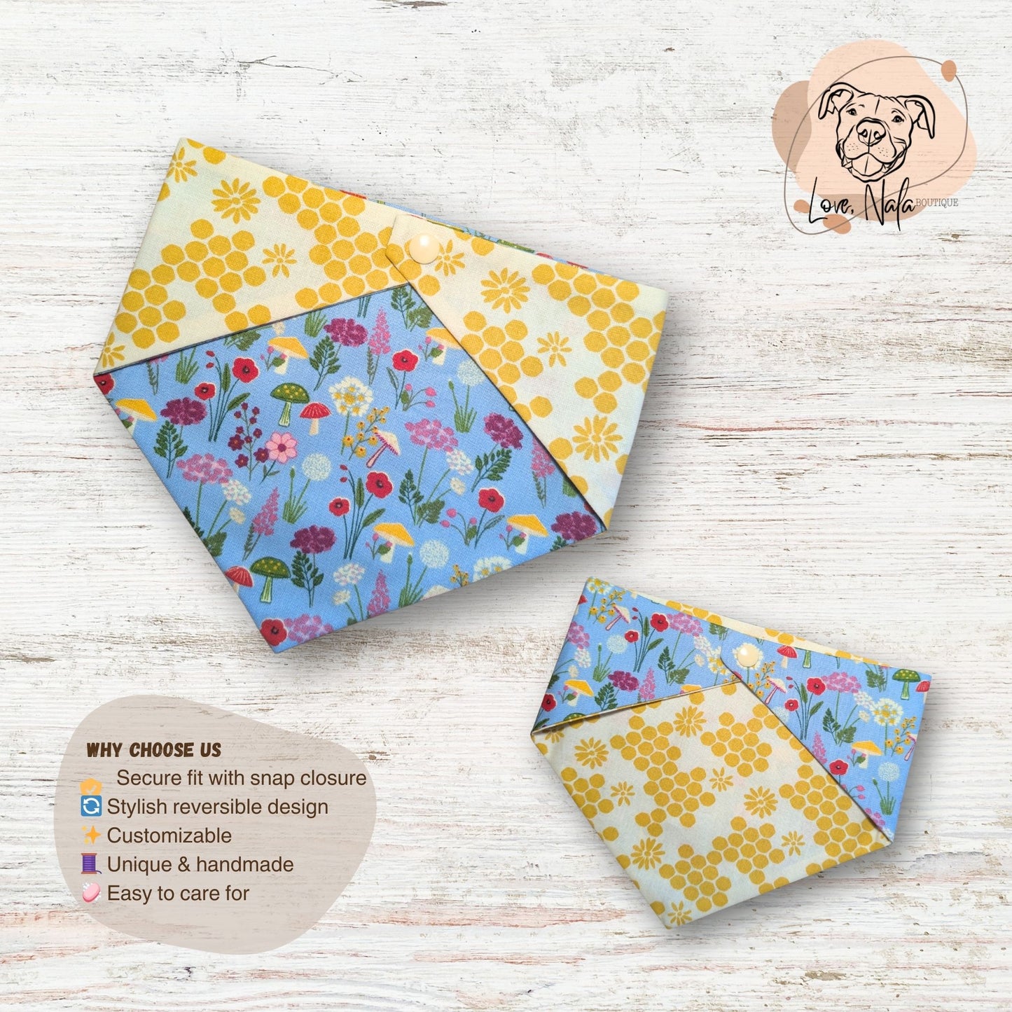 Whimsical Magic Garden Pet Bandana – Reversible Snap-On Style