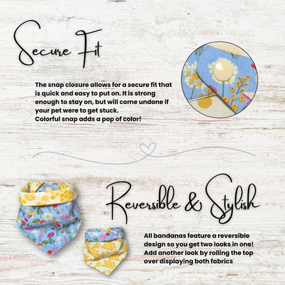 Whimsical Magic Garden Pet Bandana – Reversible Snap-On Style