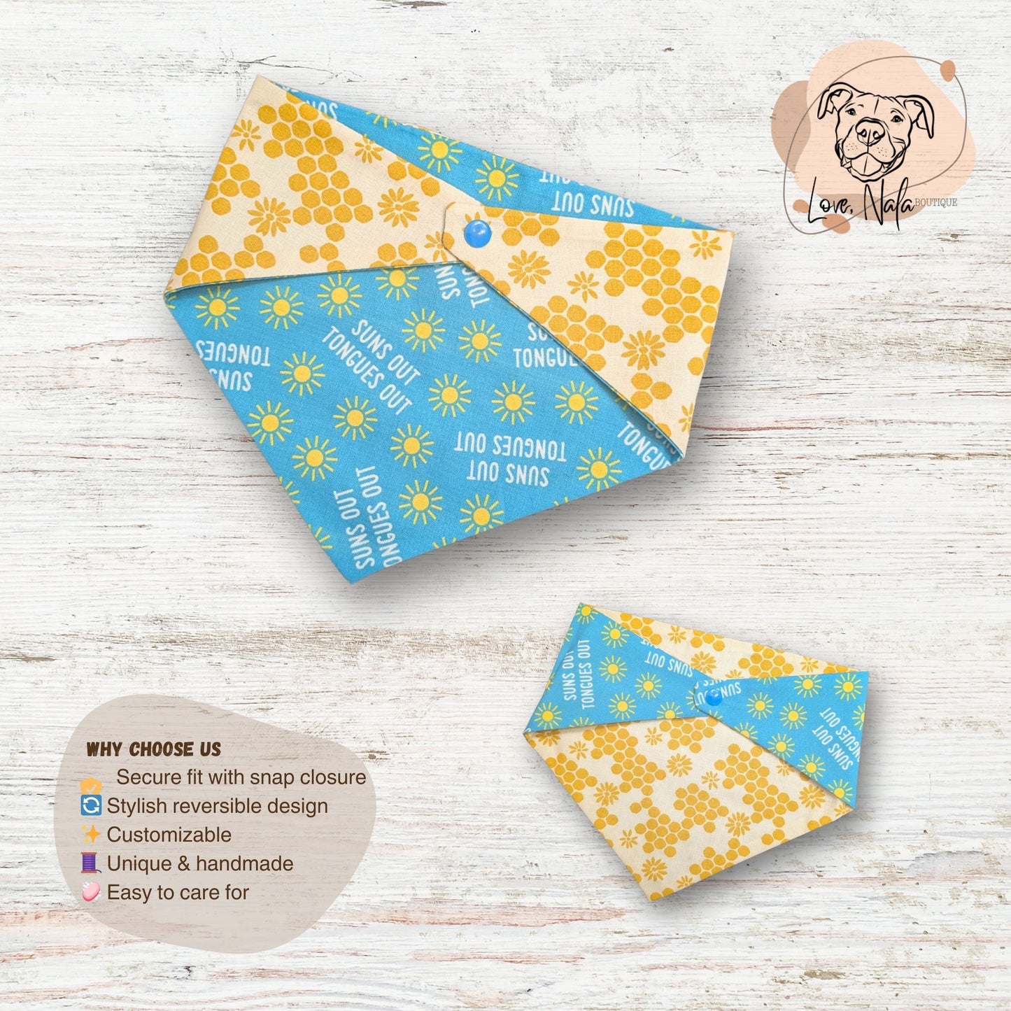 Suns Out Tongues Out Pet Bandana – Reversible Snap-On Style